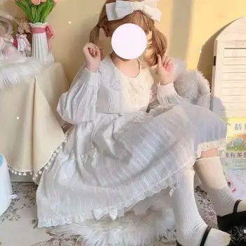 Japonský Lolita Princezná Šaty [Pusinky Príbeh] Sladké Čipky Peter Pan Golier Tea Party Dlhým rukávom Šaty Žien Strednej dĺžky Jeseň