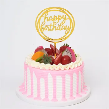 Gold Silver Black Akryl Ručné písanie Happy Birthday Cake Vňaťou Dezert Dekorácie na Narodeninovej Party Krásne Darčeky