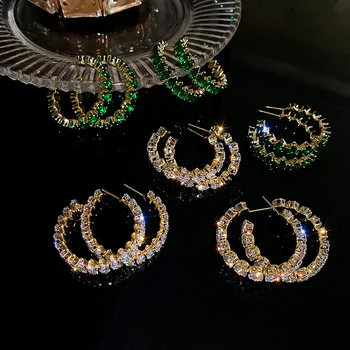 XIALUOKE Luxusné Geometrické Námestie Kolo, Oválne Zelený Zirkón Crystal C Stud Náušnice Pre Ženy, Módne, Elegantné Náušnice Strany Šperky