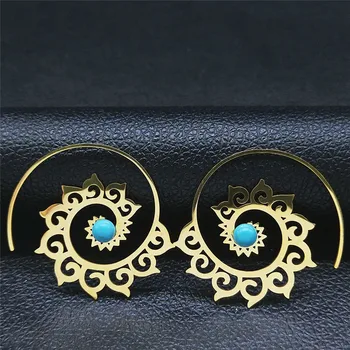 2021 Boho Kameň z Nehrdzavejúcej Ocele India Kvet Hoop Earing pre Ženy, Zlatá Farba Kolo Earings Šperky pendientes de aro E9205S04