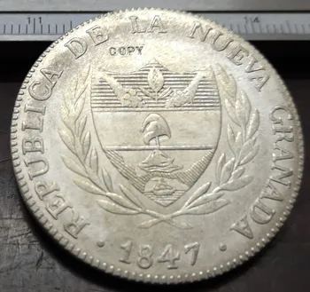 1847 Kolumbia 8 Reales (Republika Nueva Granada) Strieborné Pozlátené Kópiu mince