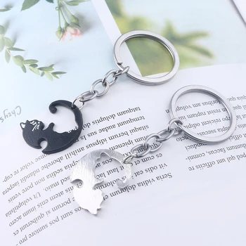 Pár Milencov Čierna a Biela Mačka Keychain Módne Kreatívne Šitie Keychain Roztomilý Zvierat Valentines Day Darček Šperky