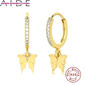 Aide Pendiente Plata 925 Silver Motýľ Hoop Náušnice Pre Ženy Crystal CZ Piercing, Náušnice Nový Dizajn Luxusne Jemné Šperky