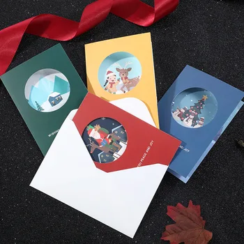 4pcs/pack Nový Štýl Vianočné Pohľadnice Nový Rok Požehnanie Karty Roztomilý Papier Karty Správu Karty Obálky vnútri