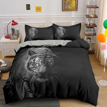 3D Zvierat Perinu Nastaviť obliečka na Vankúš Biely Tiger Bavlnená Zmes 3D Posteľ Kryt posteľná bielizeň Sady Čierna a Biela