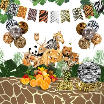 10 Hostí Lesné Zvieratá, Jednorázový Riad Leopard Pásy Strany Tiger Chlapec Jednej Narodeninovej Party Lesa Aminal Strany Baby Sprcha