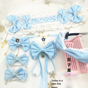 Japonský Mäkké Dievča, Svetlo Modrá Lolita Kawaii Čipky Sklon Čela Vlasy Kapely Vlásenky Pokrývku Hlavy Sen Princezná Vlasy Ornament Hlavový Most