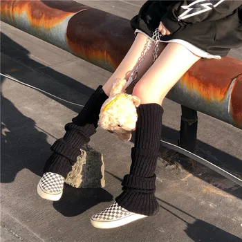 Punk Solid Black Pohode Zrastov Dlhé Ponožky Ženy Vonkajšie Kolená Vysoké Elastické Nohu Ohrievačov 2021 Lady Teplé Štíhla Gotická Hip-hop, Rock Ponožka