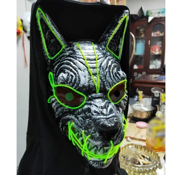 Halloween Žiariace Maska Halloween LED Streamer celotvárová Maska Strany Vlk Hlavy Svätého Tvár Klaun Horor Svietiť Maska