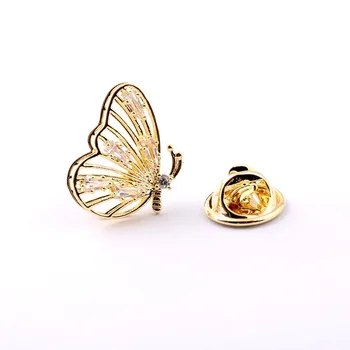 Klasické Elegantné Zlatá Farba Duté 3D Butterfly Tvar CZ Brošňa pre Mužov, Ženy Zliatiny Šatkou Cardigan Golier Kolíky Príslušenstvo