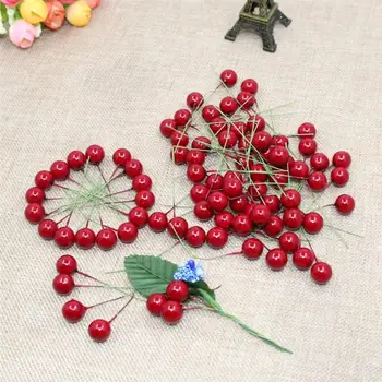 120Pcs/veľa Mini Umelý Kvet, Ovocie Stamens Cherry Vianočné Plastové Pearl Bobule na Svadbu DIY Darčekovej krabičke, Ozdobená Veniec
