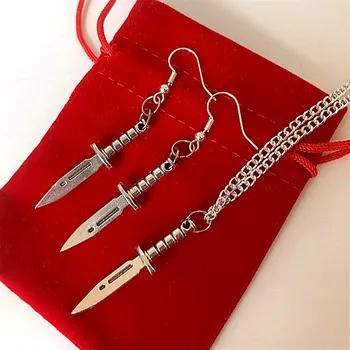 Cool nepredvídateľný dýku náušnice nôž zbraň strieborné pozlátené ručne drop náhrdelník visieť alebo šperky set Gotickej módy darček