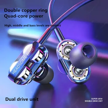 Nový 3.5 mm AUX in-ear káblové slúchadlá s mikrofónom hudby HiFi quad-core dual-action cievky drôtu-riadený gaming headset