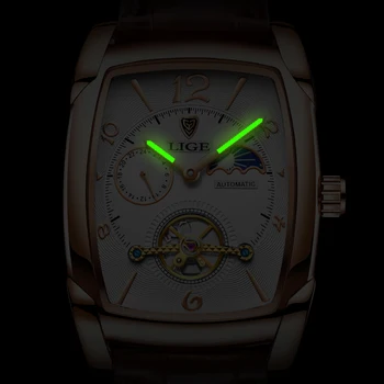 2021 Nové LIGE Mužov Hodinky Automatické Mechanické Hodinky pre Mužov Business Športové Náramkové hodinky Svetelný Nepremokavé Kožený Opasok Hodiny Muž