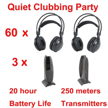 Profesionálne Silent Disco súťažiť systém bezdrôtových slúchadiel - Tichý Klubov Strán Zväzok (60 Slúchadlá + 3 Vysielačov)