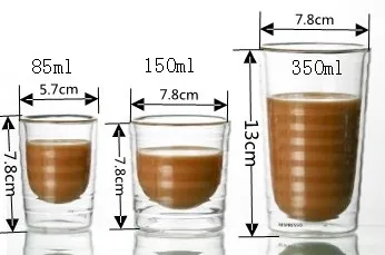 1Pcs Espresso Šálky, Cafe Latte Cappuccino Šálky Šálky Čaju poháre 85/150/350 ml bezolovnaté Dvojité Murované Espresso Okuliare, Transparentné