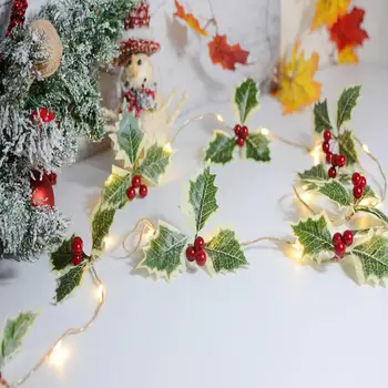 2m Vianočné Led Svetlá Veniec Holly Veniec Umelý Kvet Na Vianoce Domov Deco Aquifolium Imelo 2022 Nový Rok Orname Q8n6