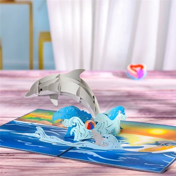 10 Pack Dolphin Narodeniny Karty 3D Roztomilý Zvieratá Pohľadnice pre Deti, Ženy, Mama Výročie Matky Deň Vďaka Podnikania