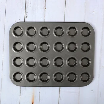 Non Stick 24 otvor, Mini Cup pečící Uhlíkovej Ocele Puding Tortu Formy Domáce Pečenie Náradie Black
