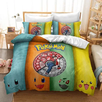 Pokemon posteľná bielizeň Nastaviť Perinu a Vankúš Anime, Komiksu, Pikachu Roztomilý Plnej Veľkosti Posteľ Nastaviť Cumlík Nastaviť na posteľná bielizeň