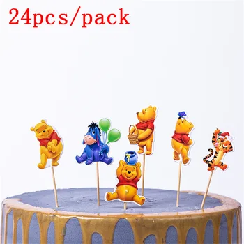 24pcs Disney Winnie the Pooh Tiger, Medveď Somár gule Cupcake Mulčovače Výber Deti Narodeninovej Party Svadobné Dekorácie tortu Dodávky