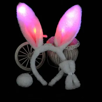 Žena, Dievča Zvierat Cosplay Svetlo Blikajúce LED Plyšové Fluffy Bunny Králik Uši hlavový most Chvost Kravatu Kostým Vianoce, Halloween