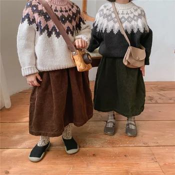 Jeseň Zima Nové Deti Hrubé Teplé Oblečenie Dievčatá Žakárové Kolo Krku Sveter