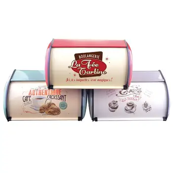 Kovové Chlieb Úložný Box Retro Veľkú Kapacitu Prípade Potravín Kontajner S Roll Veko Pre Kuchyňa Gadget Skladovanie Chleba Kabinetu Nové