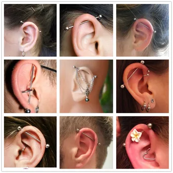 1PC G23 Titán Dlho Priemyselné Činku Krúžky 14G Jazyk Bradavky Bar Piercing Ucha Tragus Helix Ear Piercing Telo Ženy Šperky