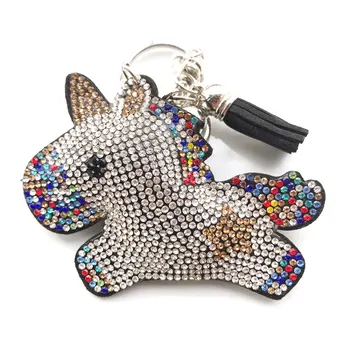 Roztomilý Farba Jednorožec Keychain Drahokamu Kožené Strapec Crystal Krúžok Žien Držiteľ Vozidla taška Kôň Prívesok Zvierat Šperky
