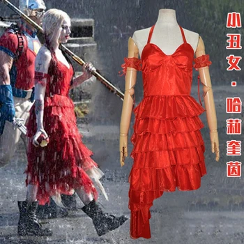 Film Samovraždu Harley Cosplay Kostýmy Družstvo Quinn Pás Sukne Ženy Červené Šaty Na Halloween Oblečenie Sexy Kostým Roztomilý Šaty