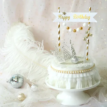 Nové MODULY Happy Birthday Cake Vňaťou Vlajky Zlata, Päť-Špicaté Hviezdy Narodeniny Cupcake Vňaťou pre Deti Narodeninovej Party Cake Dekorácie