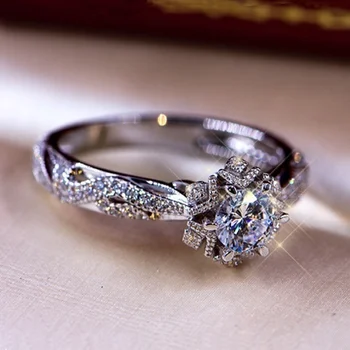 Nový Luxusný Crystal Zásnubný Prsteň pre Ženy Jednoduchý Štýl AAA Bielymi Zirkónmi Strieborné Farebné Krúžky Svadobný Pár Šperky