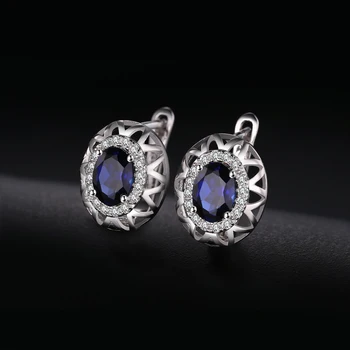 JewelryPalace Elipsovitý Rez Vytvorený Blue Sapphire 925 Sterling Silver Hoop Náušnice pre Ženy Módy Drahokam Šperky