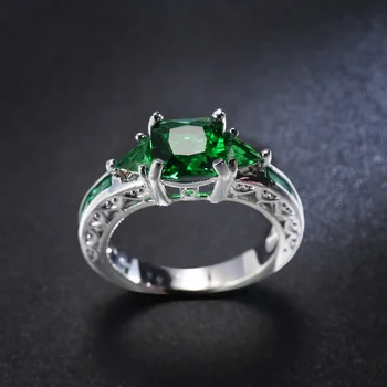 Módne Svadobné Duté Prstene pre Ženy Vintage zelený CZ Kamenný Kruh Bague Femme 925 Sterling Silver Zásnubný Prsteň Anillos