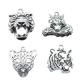 4pcs Charms Tiger Antique Silver Farba Vlk zobrazili kľúčové tlačidlá Pre Šperky Robiť Kúzla Leopard Šperky Zistenia urob si sám