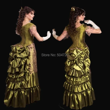 Na mieru!NOVÉ Zelené Taft Divadelné Dobové kostýmy polonaise Gotické a Renesančné Občianskej vojny Halloween Cosplay Šaty šaty HL-305