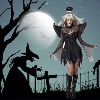 Ataullah Halloween Cosplay Šaty Dark Angel Wings Kostým Karneval Party Ghost Upír Žena Oka Sexy Šaty Vlasy Hoop DW001
